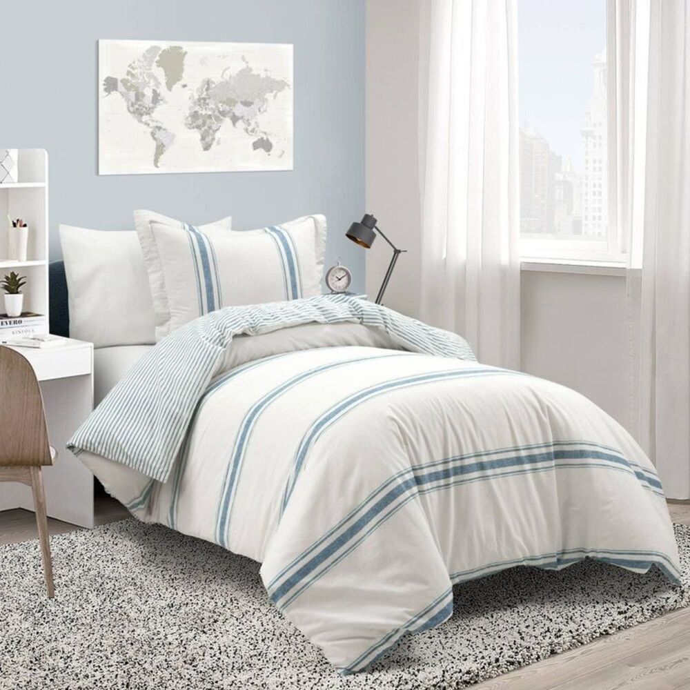 Lush Decor - Lush Décor 2pc Twin/Twin Extra Long Farmhouse Stri Blue